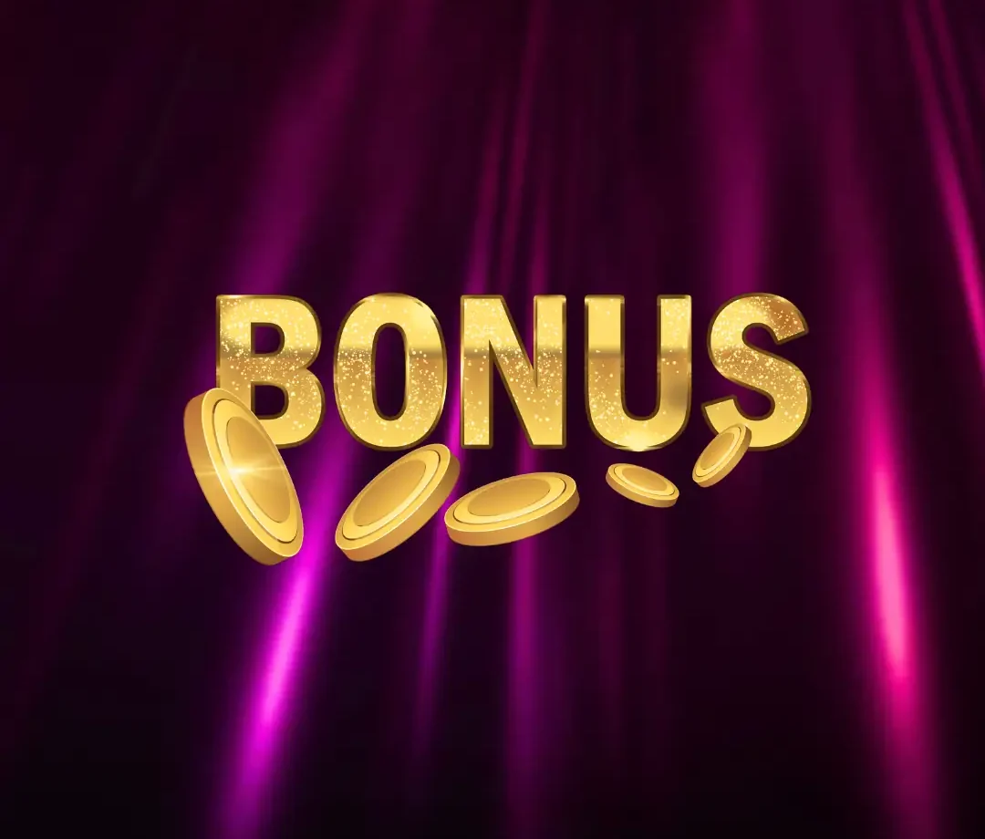 Arany bónusz felirat aranyló érmékkel, lila kaszinóháttéren
