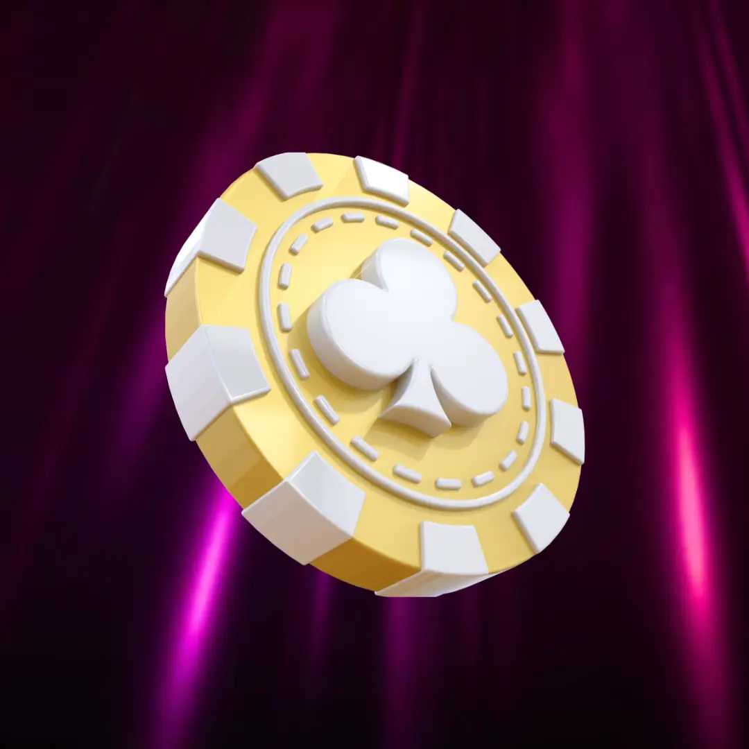 Arany kaszinó zseton fehér treff szimbólummal, lila háttéren